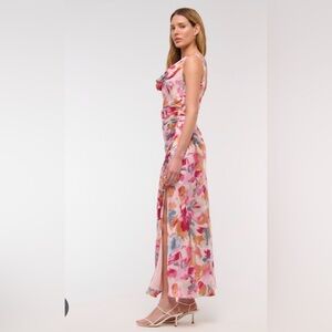 Abercrombie Pink Satin Floral Cowl Neck Draped Maxi Dress SMALL